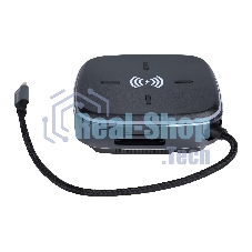 Многофункциональная док-станция Intrend ITACS-9W Type-C с беспроводной зарядкой 3 встроенных высокоскоростных USB 3.0, встроенный высокоскоростной TF и SD карт ридер, разъем RJ-45 для подключения к локальной сети HDMI 4K/30Hz, 60W Power Delivery порт,