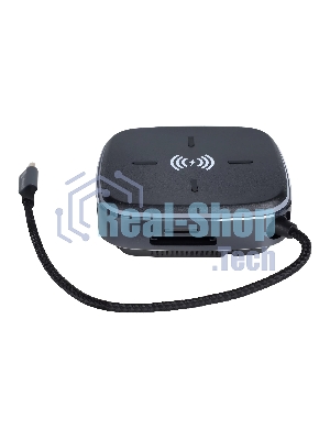 Многофункциональная док-станция Intrend ITACS-9W Type-C с беспроводной зарядкой 3 встроенных высокоскоростных USB 3.0, встроенный высокоскоростной TF и SD карт ридер, разъем RJ-45 для подключения к локальной сети HDMI 4K/30Hz, 60W Power Delivery порт,