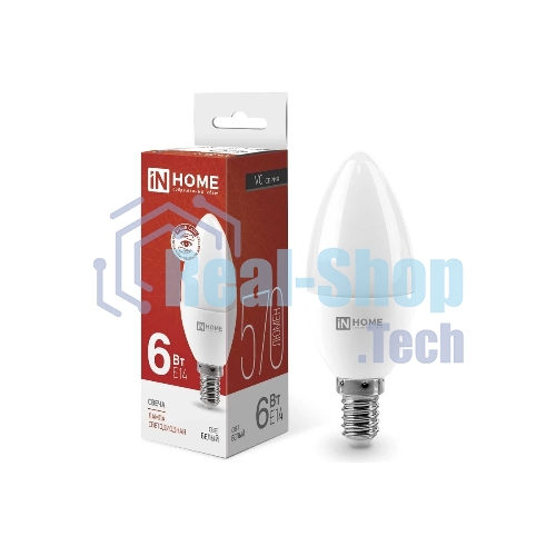 Лампа светодиодная IN HOME 4690612020396 LED-Свеча-VC 6 Вт свеча 4000К нейтр. белый E14 540 лм 230В