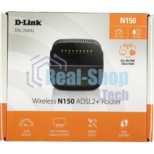 Роутер беспроводной D-Link DSL-2640U/R1A ADSL2+ черный ANNEX А