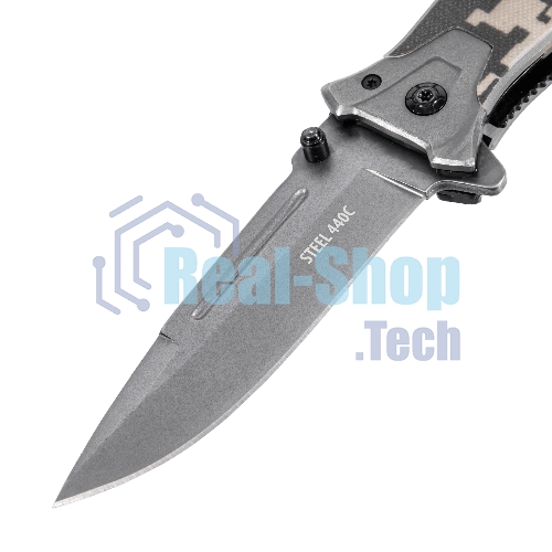 Нож складной Denzel, многоцелевой, системы Liner-Lock, с накладкой G10 на прямой рук-ке+стеклобой 79208