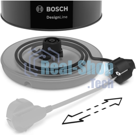 Электрочайник Bosch TWK3P423 черный, 1.7 л, 2400 Вт, скрытый нагревательный элемент