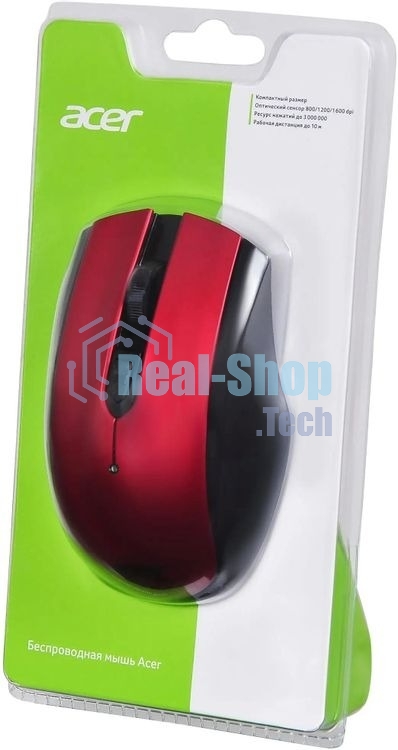 Мышь беспроводная Acer OMR032 черный/красный, 1600 dpi, радиоканал, USB, кнопки - 4
