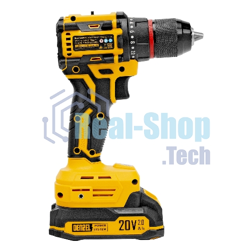 Дрель-шуруповерт Denzel CDH-BL-20, 20 В, 2 Ач, 50 Нм, бесщеточный