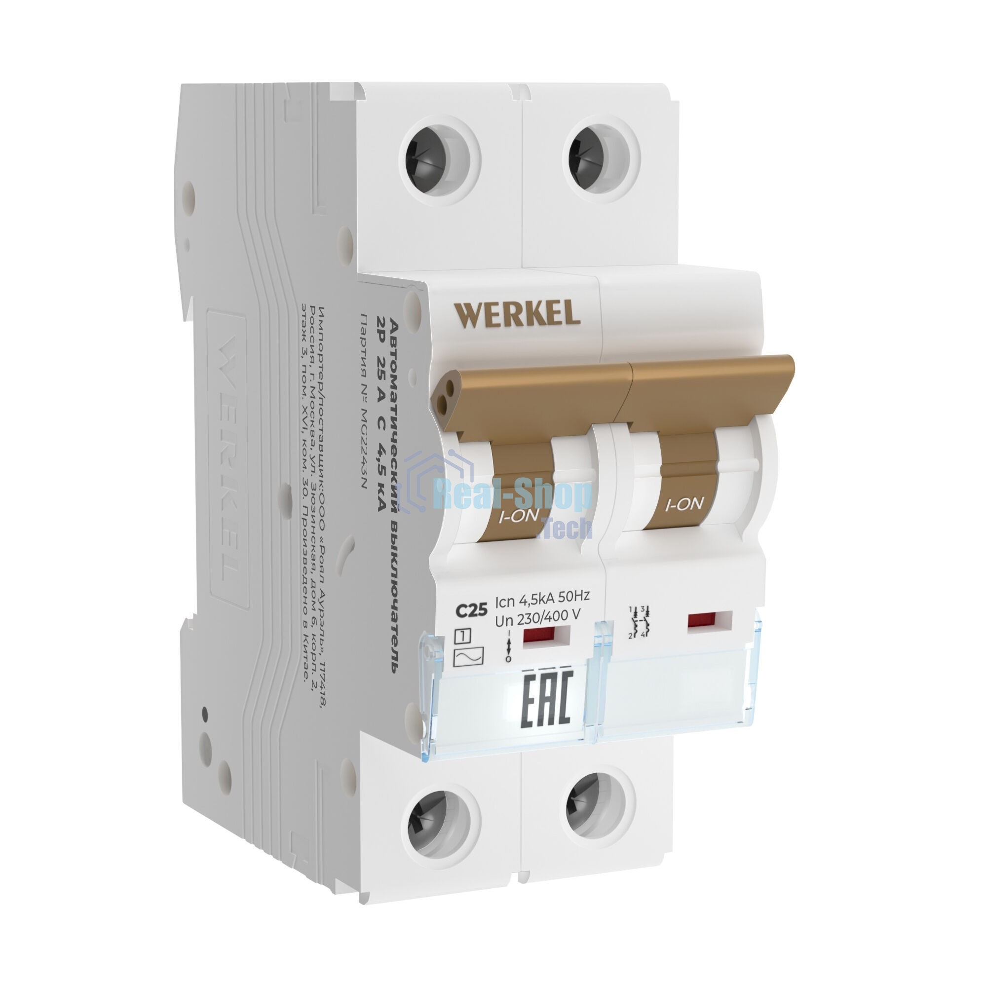 Автоматический выключатель Werkel 2P 25 A C 4,5 кА W902P254