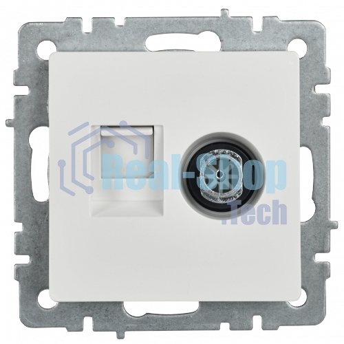 Розетка телевизионная двойная IEK BRITE BR-AK20-1-K01 TV+RJ45 кат.5E РТВ/РК12-БрБ белый