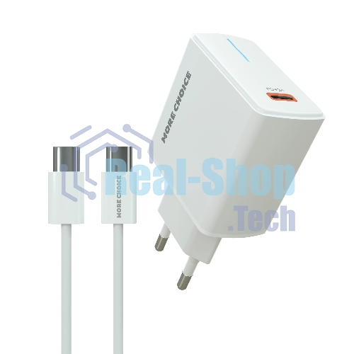 Сетевое зарядное устройство MORE CHOICE (4610196408915) NC60a 1USB-C 3.0A PD 20W быстрая зарядка для Type-C, белый