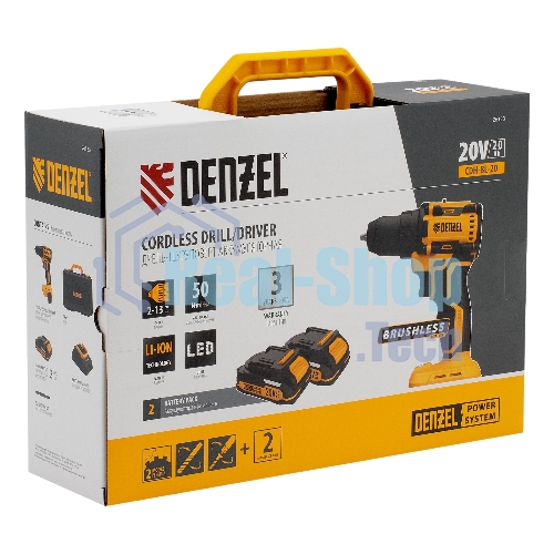 Дрель-шуруповерт Denzel CDH-BL-20, 20 В, 2 Ач, 50 Нм, бесщеточный