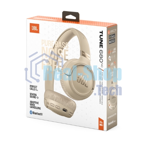 Беспроводные/проводные наушники JBL Tune 680NC бежевый, накладные, Bluetooth + проводной, адаптивное шумоподавление