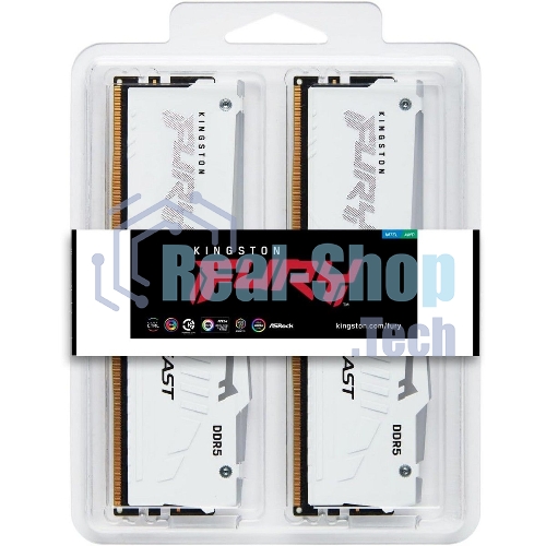 Оперативная память Kingston Fury Beast, DDR5, 32Gb (2x16Gb), 6000MHz, CL36, DIMM, с радиаторами, RGB, белый