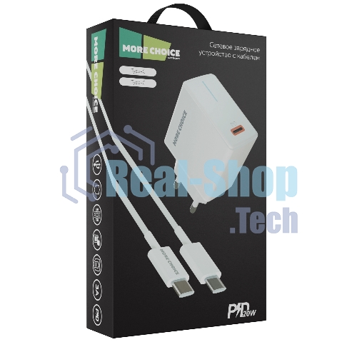 Сетевое зарядное устройство MORE CHOICE (4610196408915) NC60a 1USB-C 3.0A PD 20W быстрая зарядка для Type-C, белый