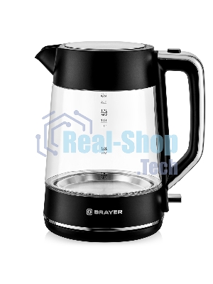 Электрочайник BRAYER BR6102 черный, 1.7 л, 2200 Вт, скрытый нагревательный элемент