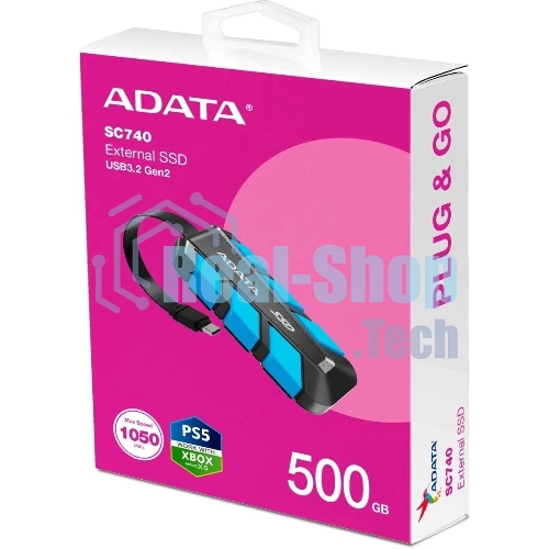 Внешний SSD ADATA SC740, 500 Gb, USB 3.2 Gen 2 Type-C, R/W 1050/1000, синий