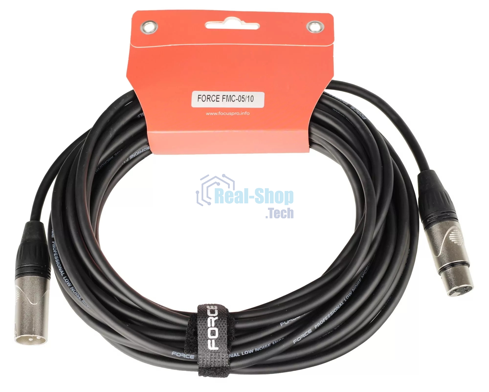 Кабель микрофонный FORCE FMC-05/10XLR (M) - XLR (F), высококачественный балансный, малошумящий с проводниками из безкислородной меди OFC, диаметр 6 мм, профессиональные металлические разъемы, длина 10 м, цвет черный