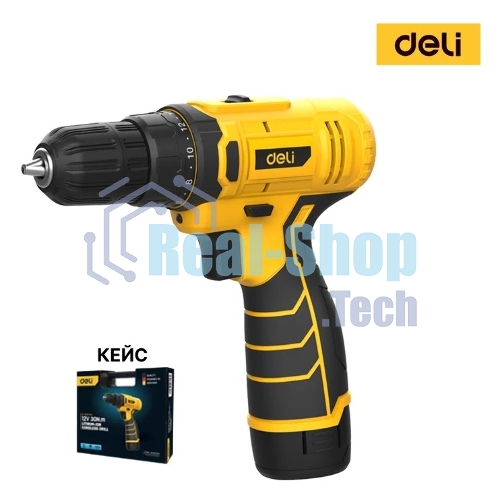 Дрель-шуруповерт Deli DL-DZ12-5A2, 12 В, 2 Ач, 30 Нм, щеточный