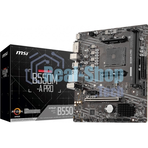 Материнская плата MSI B550M-A PRO, AM4, AMD B550, 2xDDR4, 4xSATA, 1xM.2, 1xPCIe 4.0 x16, 1xPCIe x1, 1xDVI-D, 1xHDMI, 1x 1Gb LAN, 2xUSB 2.0, 4xUSB 3.2 Gen 1, 3x3.5 мм, 7.1, mATX