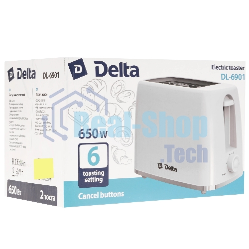 Тостер DELTA DL-6901 белый, 650 Вт
