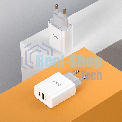 Сетевое зарядное устройство HOCO C80A Rapido 1xUSB + 1xUSB-C, 3.1A, 20W, белый