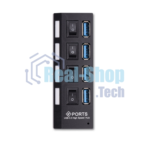 USB-хаб Smartbuy (SBHA-7304-B) USB 3.0 хаб + выкл., 4 порта, черный