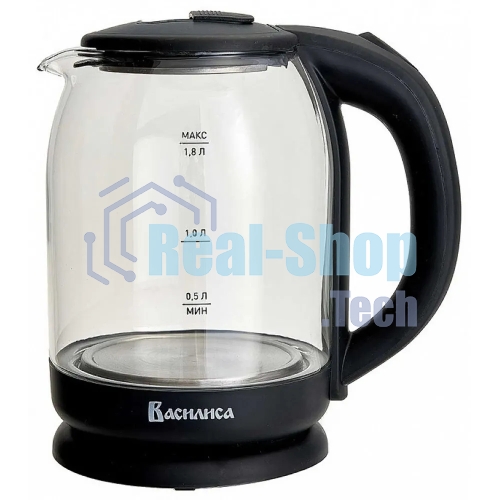 Чайник электрический ВАСИЛИСА ВА-1034 стекло, черный, 1.8 л, 1500 Вт