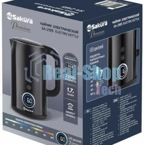 Чайник электрический Sakura SA-2185DBK Premium 1.7 л, дисплей, черный