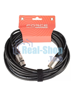 Кабель микрофонный FORCE FMC-05/10XLR (M) - XLR (F), высококачественный балансный, малошумящий с проводниками из безкислородной меди OFC, диаметр 6 мм, профессиональные металлические разъемы, длина 10 м, цвет черный