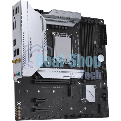 Материнская плата Maxsun Terminator B760M D5 WIFI, LGA 1700, Intel B760, 4xDDR5, 4xSATA, 3xM.2, 1xPCIe 5.0 x16, 1xPCIe x4, 1xPCIe x1, 1xHDMI, 1xDP, 1x 2.5Gb LAN, 6xUSB 2.0, 2xUSB 3.2 Gen 2, 3x3.5 мм, 5.1, mATX