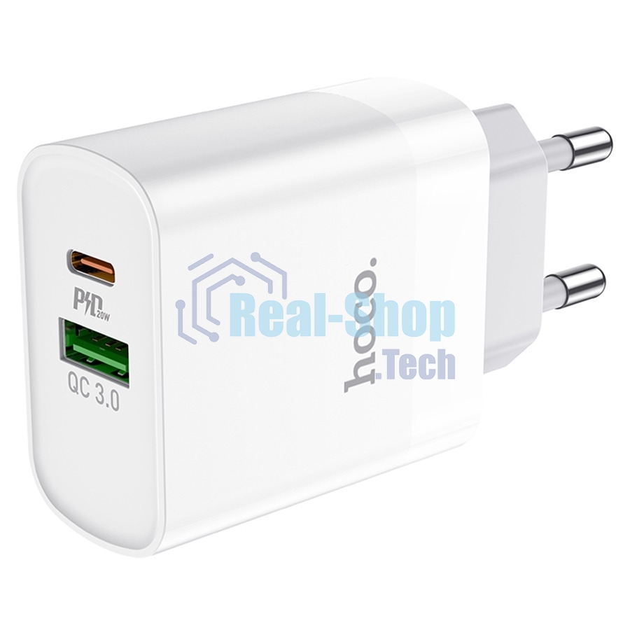 Сетевое зарядное устройство HOCO C80A Rapido 1xUSB + 1xUSB-C, 3.1A, 20W, белый