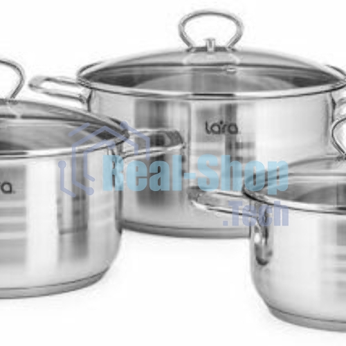Набор посуды Lara LR02-81 Standart 6пр. LR02-81 Набор посуды Lara Standart (2.3 л + 4.5 л + 5.7 л) капсулированное индукционное дно, крышки