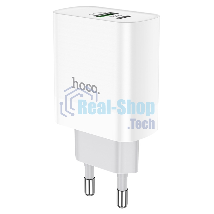 Сетевое зарядное устройство HOCO C80A Rapido 1xUSB + 1xUSB-C, 3.1A, 20W, белый