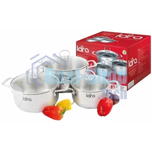 Набор посуды Lara LR02-81 Standart 6пр. LR02-81 Набор посуды Lara Standart (2.3 л + 4.5 л + 5.7 л) капсулированное индукционное дно, крышки
