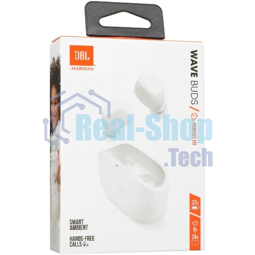 Наушники TWS JBL Wave Buds белый, внутриканальные, Bluetooth, быстрая зарядка, до 8 ч