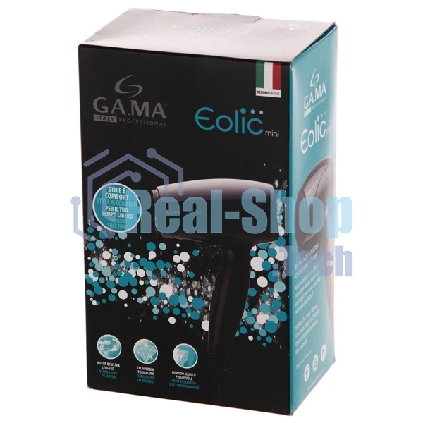 Фен GA.MA GH0201 EOLIC MINI CX черный, 1600 Вт, компактный, ионизация