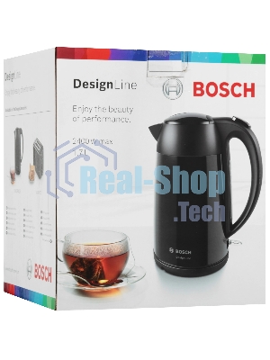 Электрочайник Bosch TWK3P423 черный, 1.7 л, 2400 Вт, скрытый нагревательный элемент