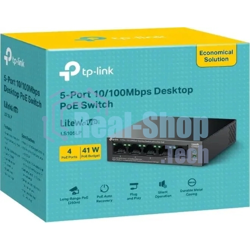 Коммутатор настольный TP-Link LS105LP с 5 портами 10/100 Мбит/с (4 порта PoE)