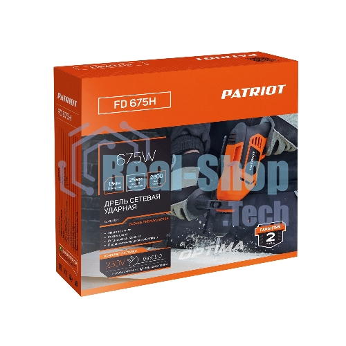 Дрель электрическая ударная PATRIOT FD 675H, 675Вт, 2800об/мин, 44800уд/мин, макс. диаметр сверления 13мм