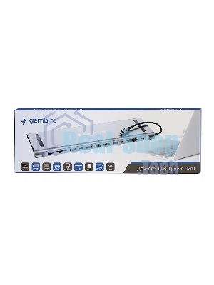 USB-концентратор Gembird UHB-D6, USB Type-C, USB 2.0/RJ45/USB Type-C PD87W/Jack 3.5 / SD/TF/2xHDMI/VGA, USB Type-C