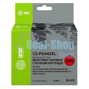 Картридж струйный Cactus CS-PG440XL черный (600 стр., 20 мл) для Canon Pixma MG2140/3140/2240/2245/3240/3540/3640/4140/4240/4250/MX374/375/394/434/454/474/514/524/534/TS5140