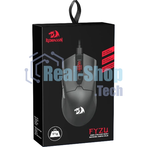 Мышь проводная игровая Redragon FYZU черная (USB, Pixart P3395, Huano, 6 кн., 26000 Dpi, RGb подсветка)