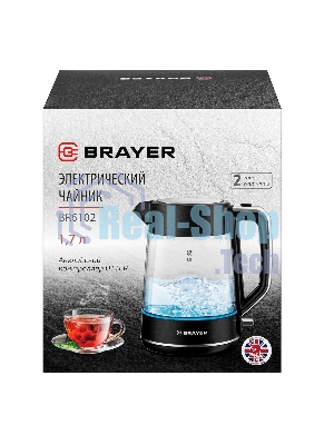 Электрочайник BRAYER BR6102 черный, 1.7 л, 2200 Вт, скрытый нагревательный элемент