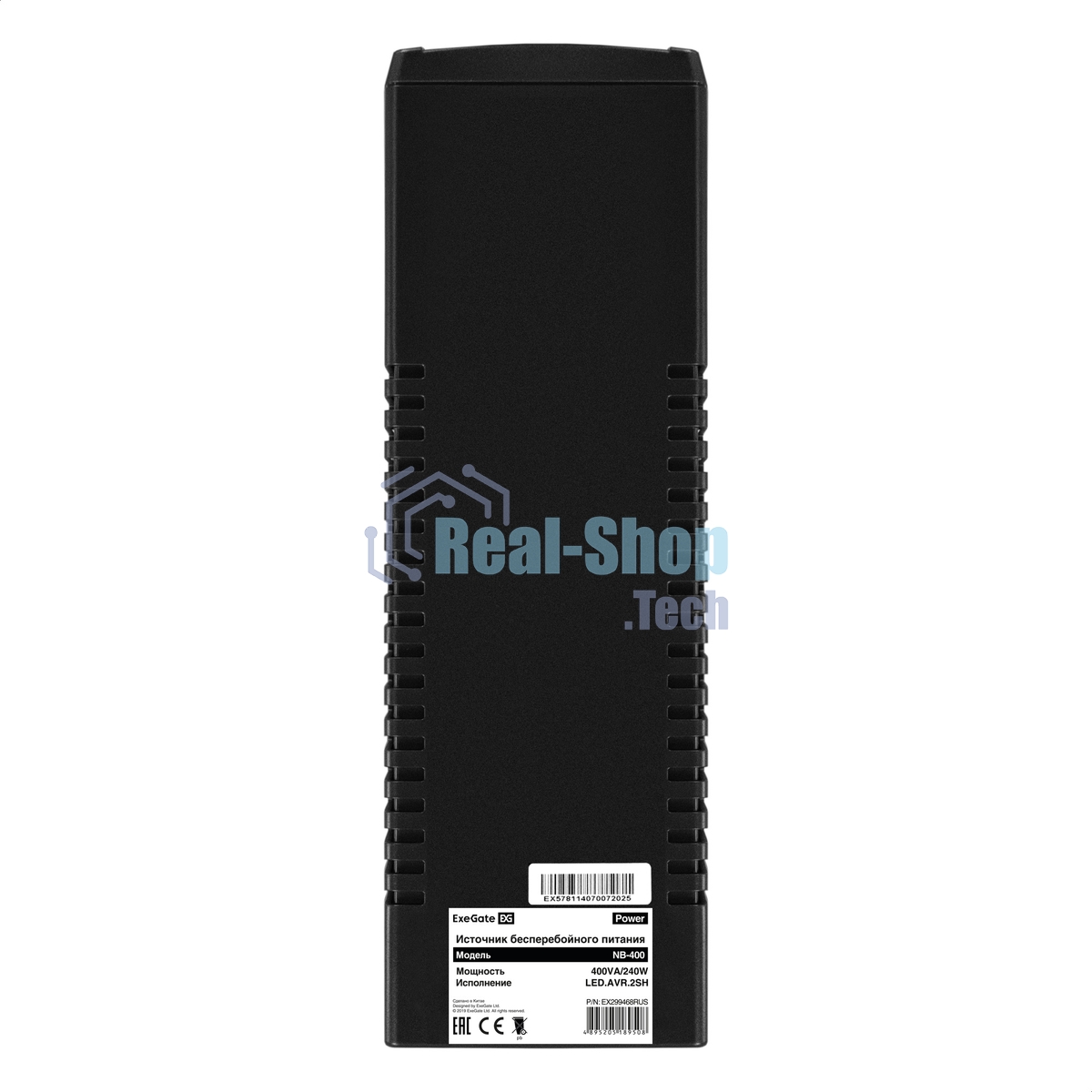Источник бесперебойного питания ExeGate Power NB-400.LED.AVR.2SH (400VA/240W, LED, AVR, 2*Schuko, батарея 12V 4.5Ah, черный)