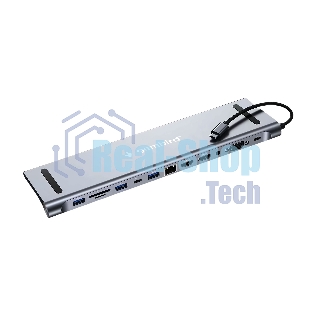 USB-концентратор Gembird UHB-D6, USB Type-C, USB 2.0/RJ45/USB Type-C PD87W/Jack 3.5 / SD/TF/2xHDMI/VGA, USB Type-C