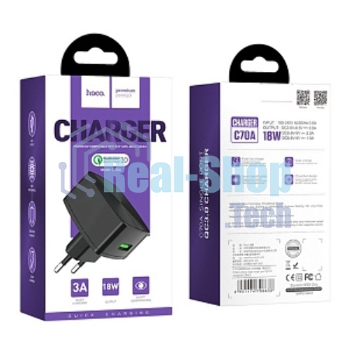 Сетевое зарядное устройство HOCO (6931474706638) HOCO C70A Cutting-edge single port QC3.0 черный