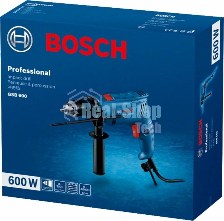 Дрель-шуруповерт Bosch GSB 600, 600 Вт, 1,5 Нм, щеточный, ударная