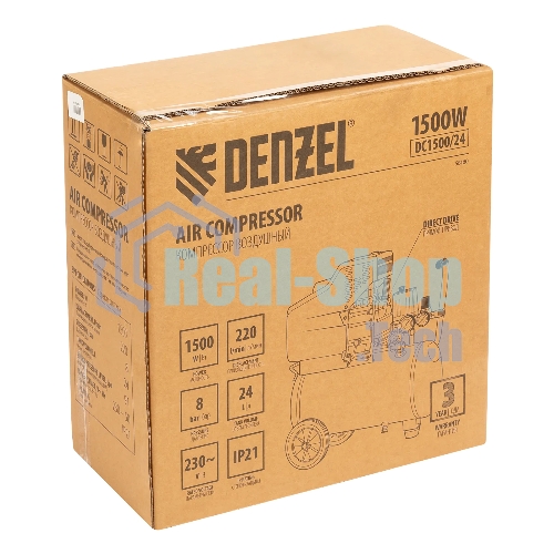 Компрессор воздушный Denzel DC1500/24 прям. привод, 1,5 кВт, 24 литра, 220 л/мин