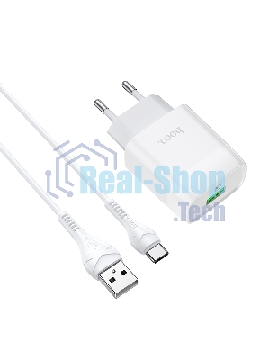 Зарядное устройство Hoco 18Вт, 3А, QC3.0, 1xUSB + кабель USB/Type-C, C72Q, белый, блистер