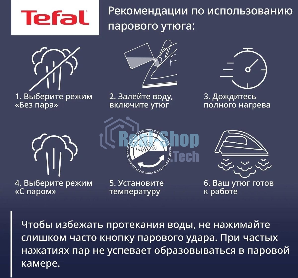 Утюг Tefal FV5736E0 2500Вт, 220г, синий