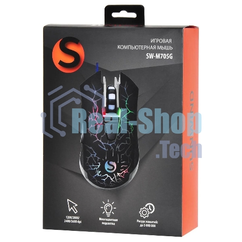 Мышь проводная SunWind SW-M705G черный, 3600 dpi, USB, кнопки - 6