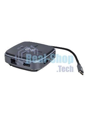 Многофункциональная док-станция Intrend ITACS-9W Type-C с беспроводной зарядкой 3 встроенных высокоскоростных USB 3.0, встроенный высокоскоростной TF и SD карт ридер, разъем RJ-45 для подключения к локальной сети HDMI 4K/30Hz, 60W Power Delivery порт,