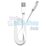 Кабель Maxvi MC-03F white USB-A - Lightning, 2A Плоский кабель, ток макс. нагрузки 2А, макс. напряжение 5V; стандарт USB 2.0; длина 1м, материал PVC, белый